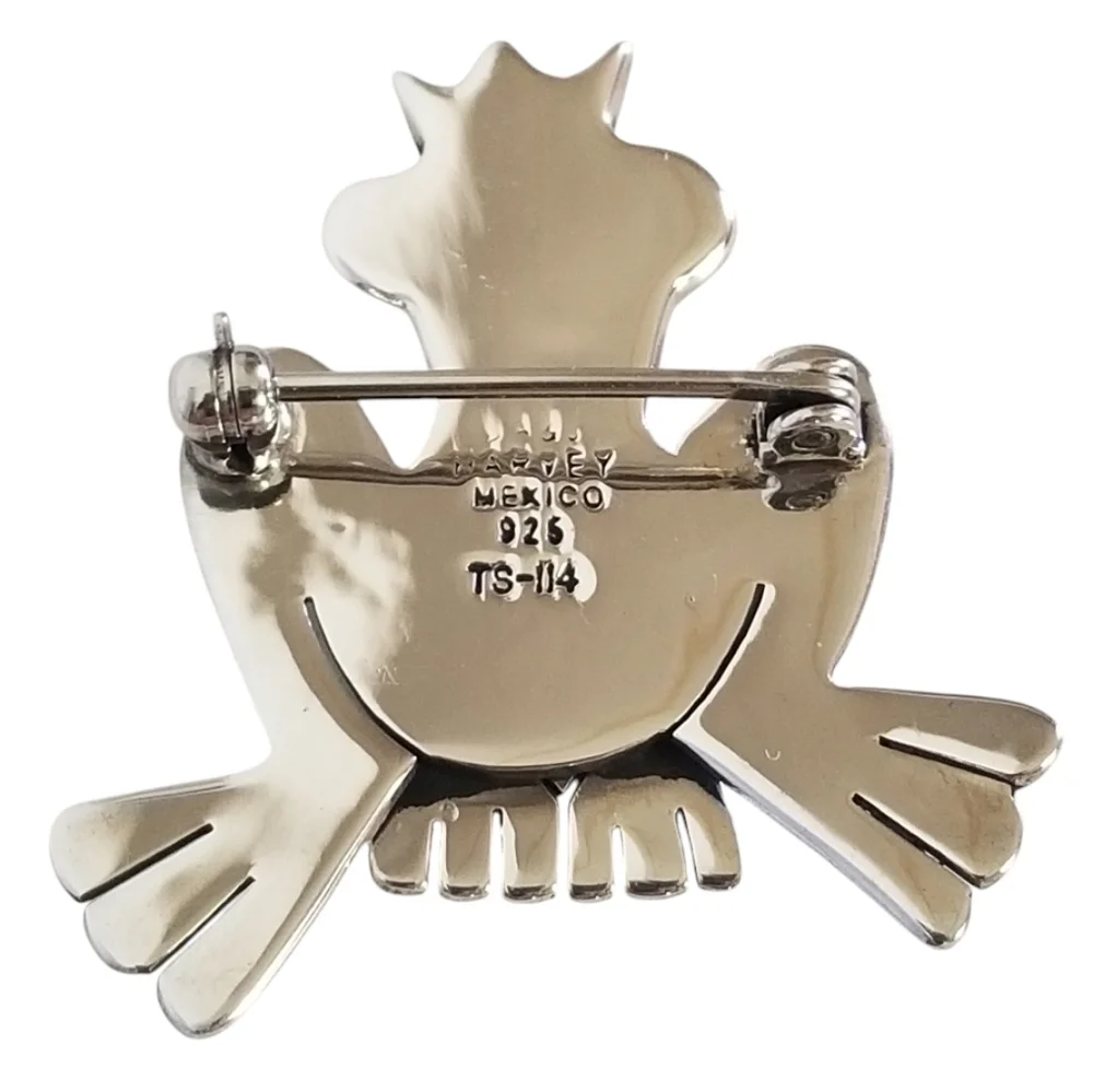 Vintage A&J Harvey Sterling Silver Frog Prince Brooch Brass Crown Enameled Heart